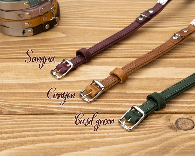 Leather Cat Collar with Name, Personalized Cat Collar, Engraved Custom Cat Collar image 5