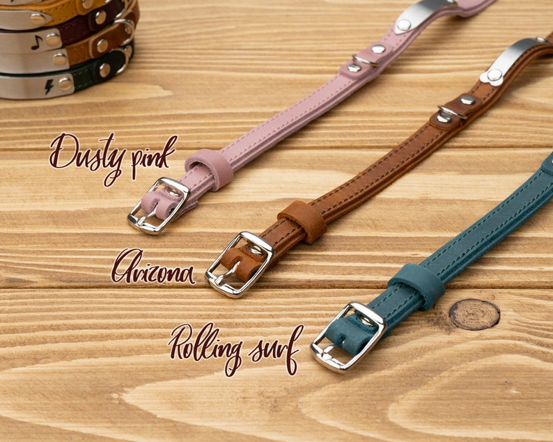 Leather Cat Collar with Name, Personalized Cat Collar, Engraved Custom Cat Collar image 4