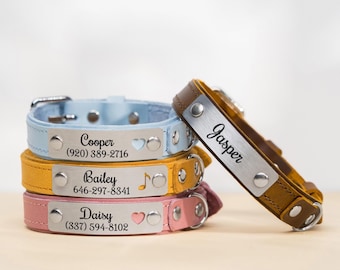 Personalized Leather Small Dog Collar with Engraved Name Plate