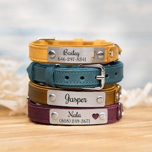 Leather Small Dog Collar, Personalized Dog Collar, Personalized Leather Dog Collar, Engraved Leather Dog Collar