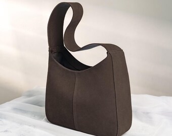 Handmade Brown Suede Shoulder Bag – Structured Leather Tote