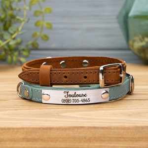 Leather Cat Collar with Name, Personalized Cat Collar, Engraved Custom Cat Collar image 9