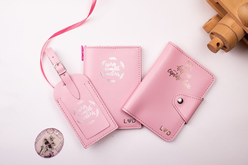 personalised passport cover and luggage tag set