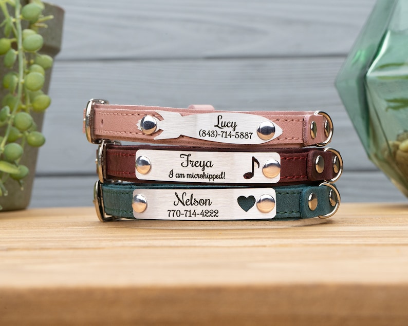 Leather Cat Collar with Name, Personalized Cat Collar, Engraved Custom Cat Collar image 10