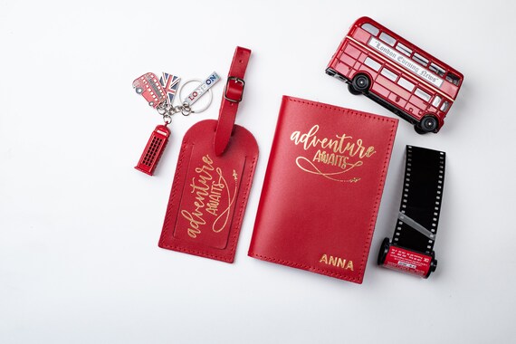 personalised passport cover and luggage tag set