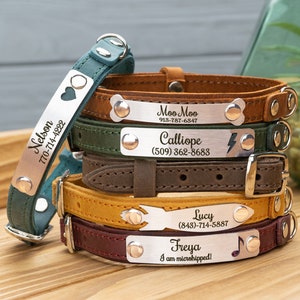 Personalized Cat Collar with Name Tag, Leather Green Cat Collar, Small Kitten Collar, Custom Cat Collar Soft