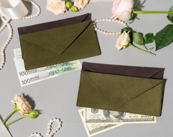 Olive Suede Cash Envelope Wallet – Minimalist Money Holder and Card Carrier for Everyday Use