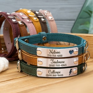 Leather Cat Collar with Name, Personalized Cat Collar, Engraved Custom Cat Collar image 8