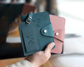 Personalized Birth Flower Passport Cover Garden flower gift Leather Custom Passport Holder & Luggage Tag Birthday Gifts for Women