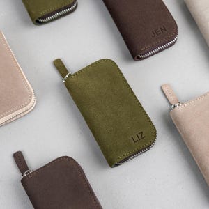 Minimalist Suede Zip Key Case & Card Holder, Leather Keyring Wallet Organizer for Men Women,  Gift for friend