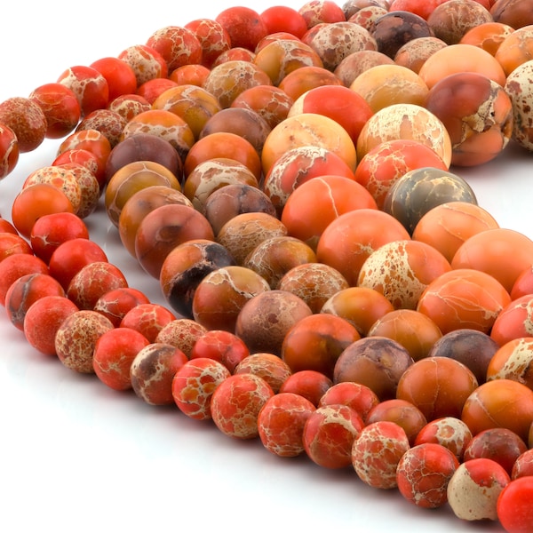 Orange Sea Sediment Jasper Stone Beads...Full Strand...6mm-10mm..Round Imperial Impression Jasper