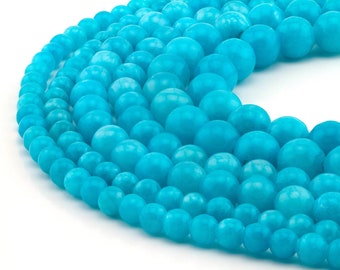Blue Cyan Dyed Jade Natural Stone  Beads...Full Strand...6mm - 10mm
