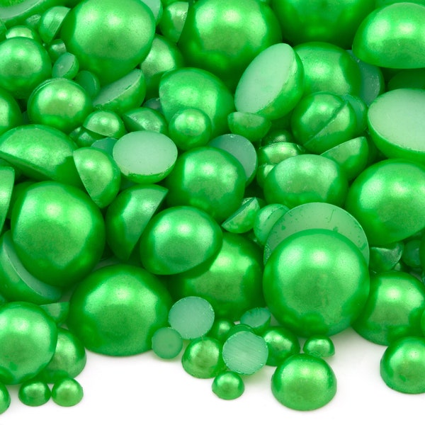 Green Apple Flatback Half Round Pearls for Embellishments Mixed Sizes 3-10mm 850 Pieces