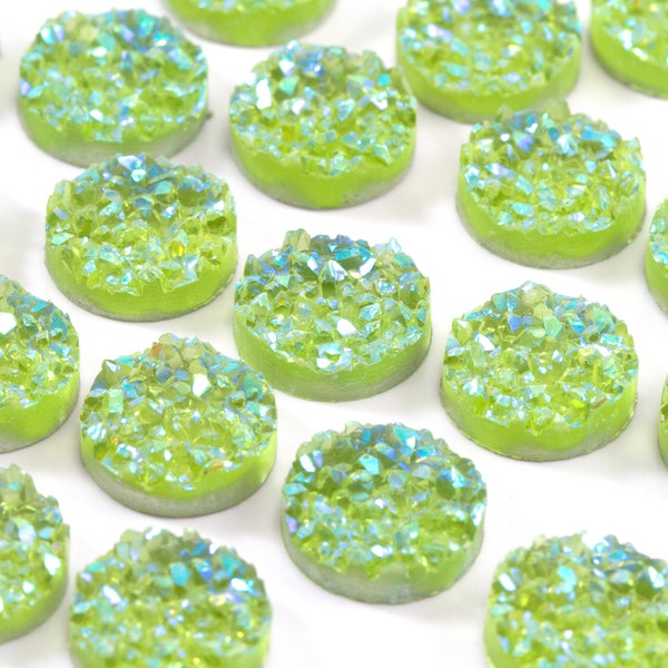 Peridot Green AB 12mm Crystal Faux Druzy Cabochons