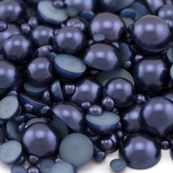 Montana Navy Blue Flatback Half Round Pearls for Embellishments Mixed Sizes 3-10mm 850 Pieces