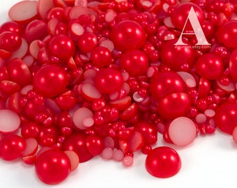 Red Flatback Half Round Pearls for Embellishments 3-16mm