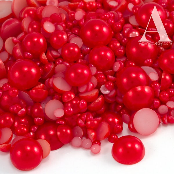 Red Flatback Half Round Pearls for Embellishments 3-16mm