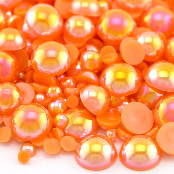 Orange AB Flatback Half Round Pearls for Embellishments Mixed Sizes 3-10mm 850 Pieces