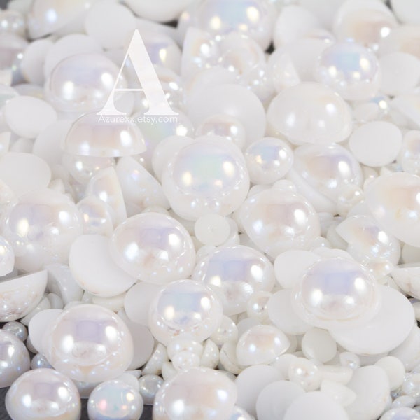 White AB Flatback Half Round Pearls for Embellishments 3-16mm