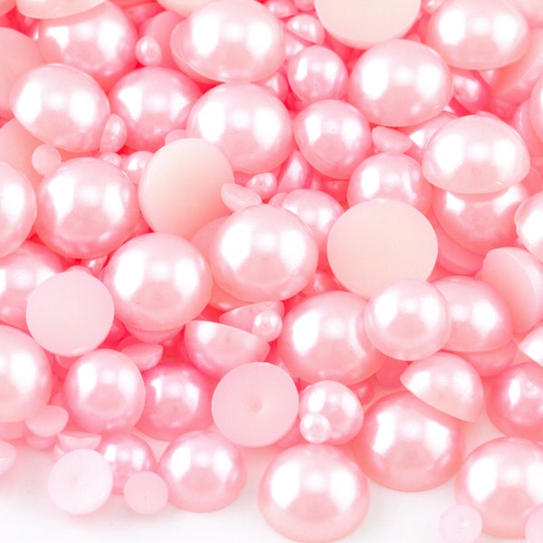 Light Pink Flatback Half Round Pearls for Embellishments Mixed Sizes 3-10mm 850 Pieces