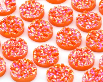 Orange AB 12mm Crystal Faux Druzy Cabochons