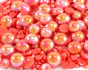 Salmon AB Flatback Half Round Pearls for Embellishments Mixed Sizes 3-10mm 850 Pieces