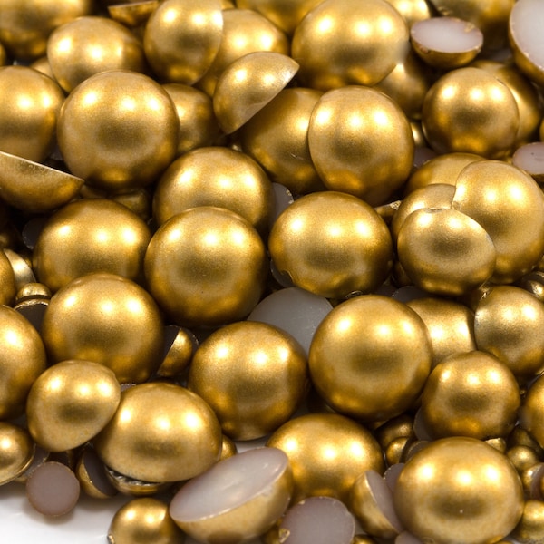 Matte Gold Flatback Half Round Pearls for Embellishments Mixed Sizes 3-10mm 850 Pieces