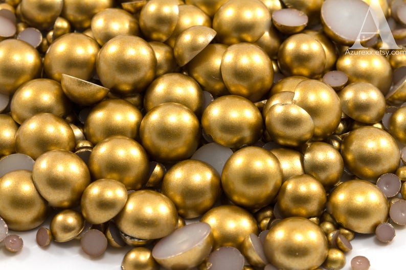 Matte Gold Flatback Half Round Pearls for Embellishments Mixed Sizes 3-10mm 850 Pieces image 1