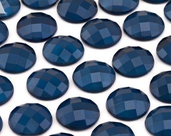 Navy Blue 12mm Round Faceted Resin Cabochon