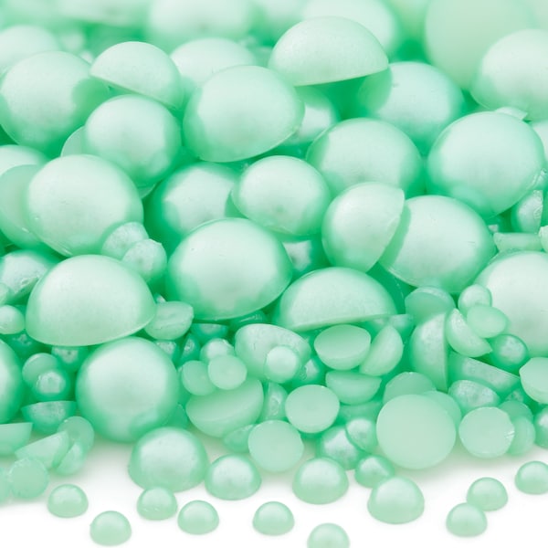 Mint Green Flatback Half Round Pearls for Embellishments Mixed Sizes 3-10mm 850 Pieces