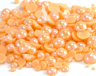 Orange Creamsicle AB Flatback Half Round Pearls for Embellishments Mixed Sizes 3-10mm 850 Pieces