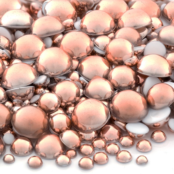 Rose Gold Flatback Half Round Pearls for Embellishments Mixed Sizes 3-10mm 850 Pieces