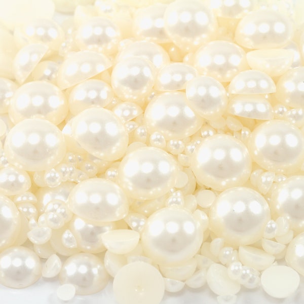 Champagne Flatback Half Round Pearls for Embellishments Mixed Sizes 3-10mm 850 Pieces