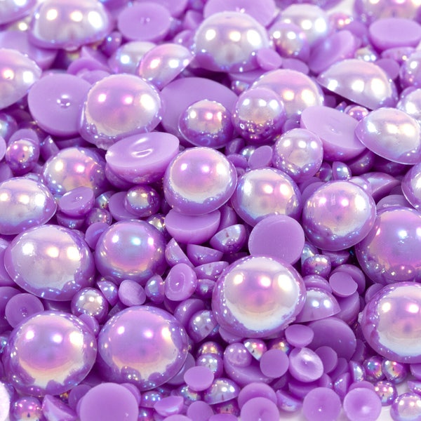 Purple AB Flatback Half Round Pearls for Embellishments Mixed Sizes 3-10mm 850 Pieces