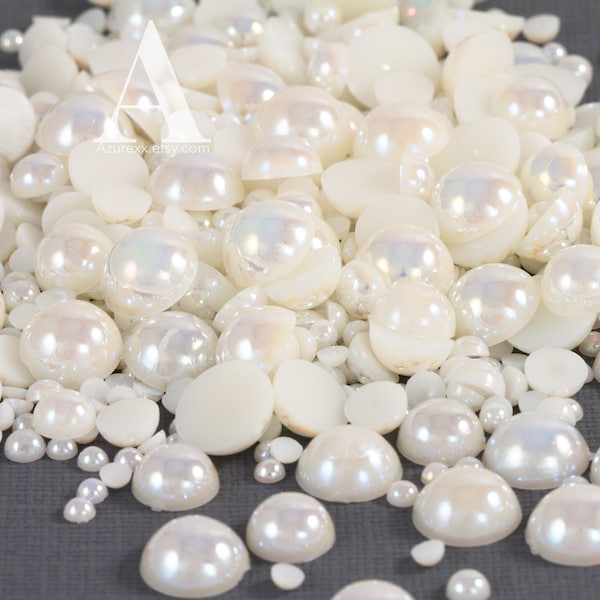 Ivory AB Flatback Half Round Pearls for Embellishments 3-16mm