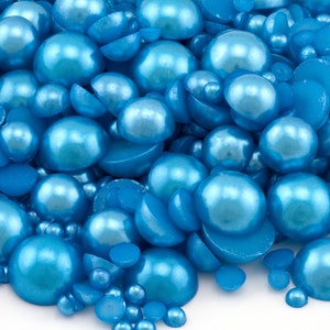 Treasure Blue Flatback Half Round Pearls for Embellishments Mixed Sizes 3-10mm 850 Pieces