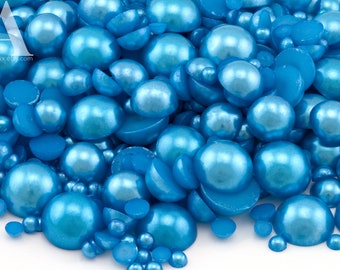Treasure Blue Flatback Half Round Pearls for Embellishments Mixed Sizes 3-10mm 850 Pieces