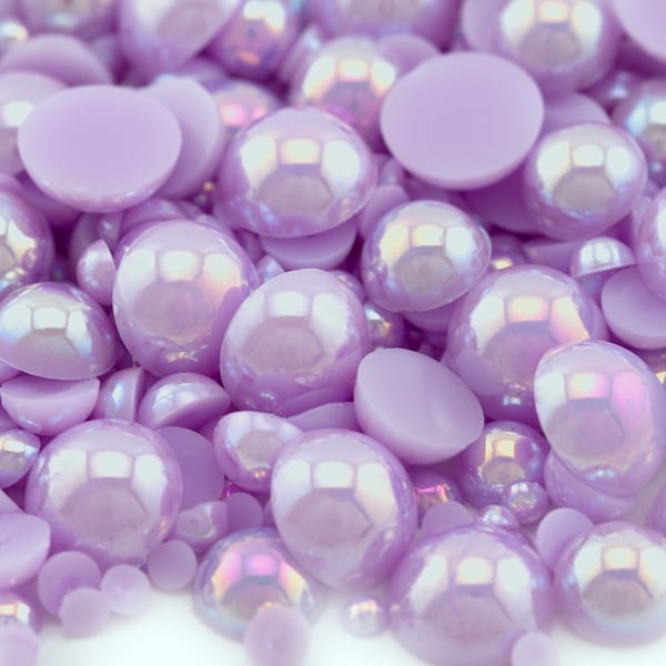 Lavender Purple AB Flatback Half Round Pearls for Embellishments Mixed Sizes 3-10mm 850 Pieces