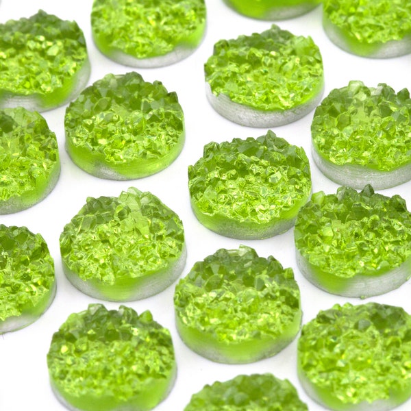 Peridot Green 12mm Crystal Faux Druzy Cabochons