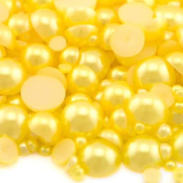 Yellow Flatback Half Round Pearls for Embellishments Mixed Sizes 3-10mm 850 Pieces