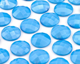 Light Blue 12mm Round Faceted Resin Cabochon