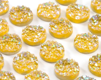 Citrine Yellow AB 12mm Crystal Faux Druzy Cabochons