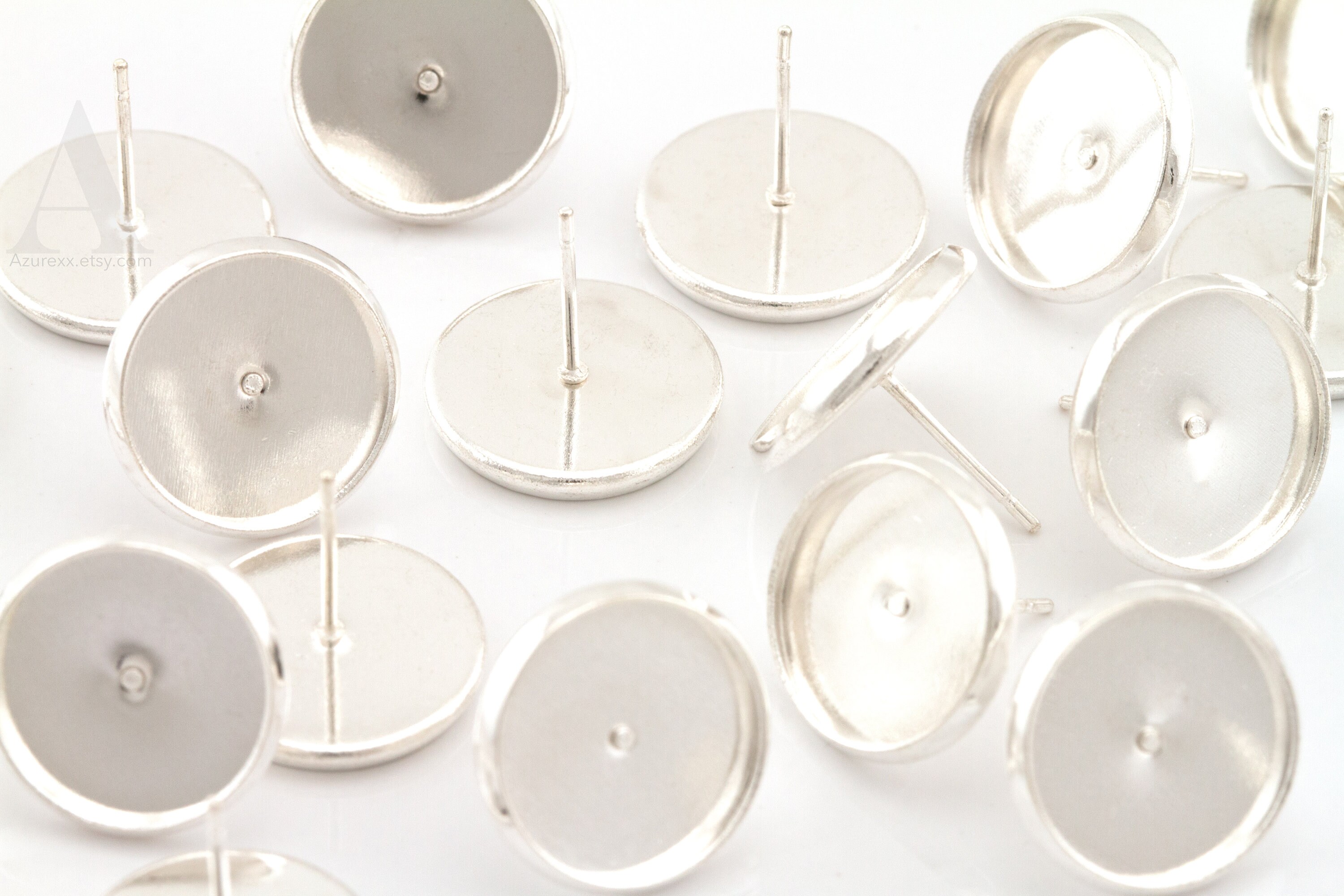 Silver 8-12 mm tray cabochon earring setting