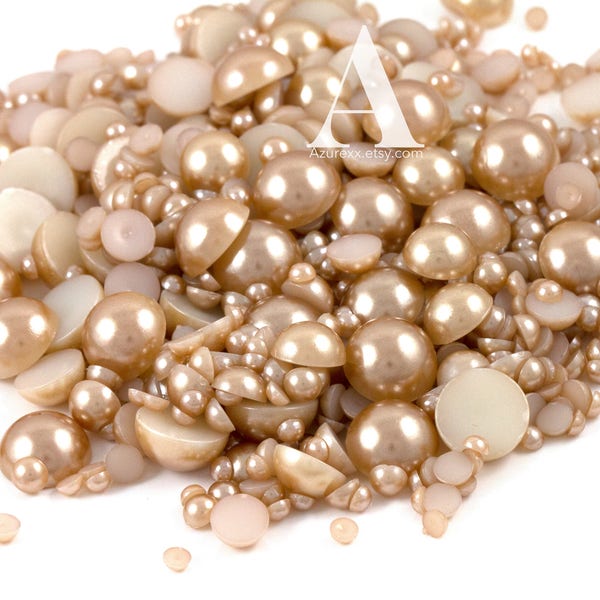 Light Coffee Flatback Half Round Pearls for Embellishments Mixed Sizes 3-10mm 850 Pieces