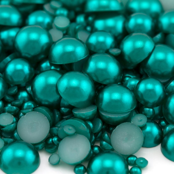 Teal Flatback Half Round Pearls for Embellishments Mixed Sizes 3-10mm 850 Pieces
