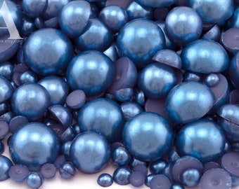 Blue Gray Flatback Half Round Pearls for Embellishments Mixed Sizes 3-10mm 850 Pieces