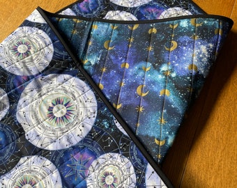 Dubbelsidig himmelsk, astrologi, galax, rymd, Halloween-bordsdekoration, altarduk, tarotmatta, nattduksbord