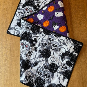 Double sided Halloween skull fabric table runner