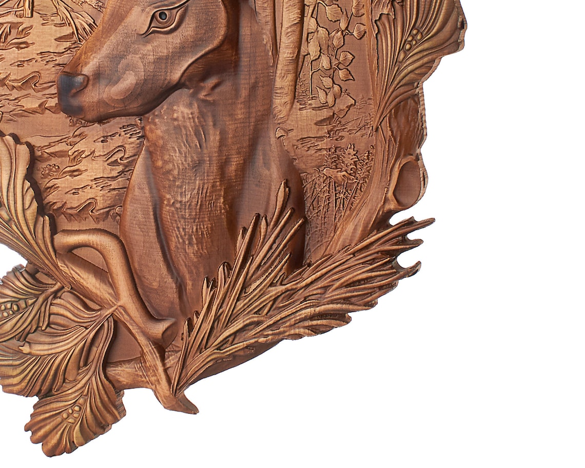 Carved Deer Wall Decor Wood Carving Deer Carved from Elm 23 by Etsy