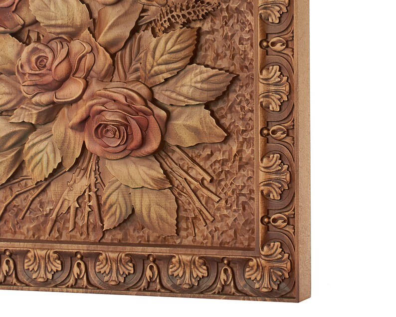 Carved Flowers Wall Art Bouquet of Roses Wood Carving Flowers Etsy